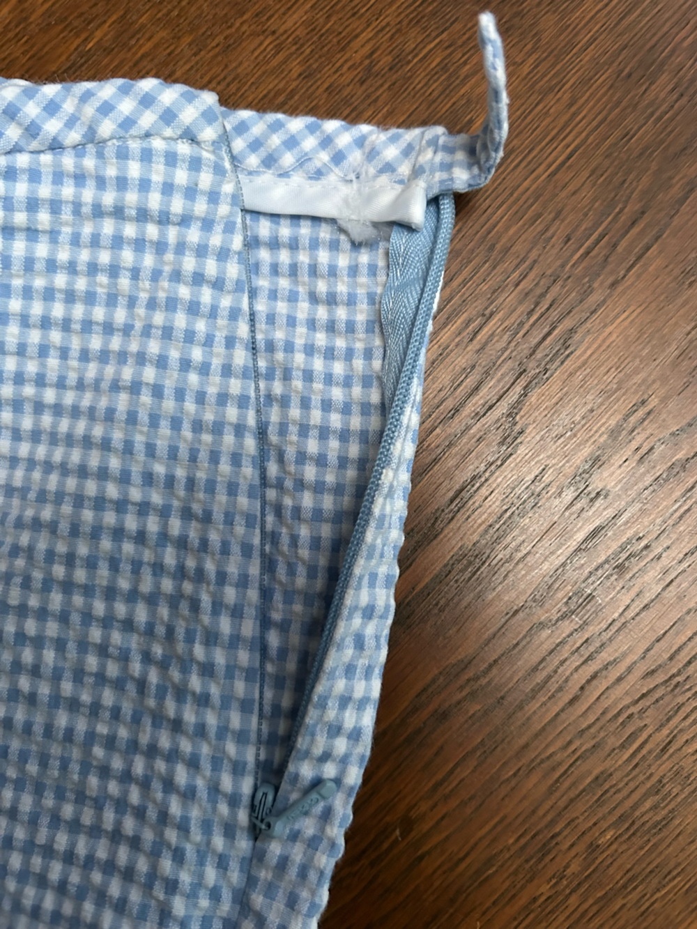 Willi Smith Lt Blue Pinstripe Seersucker Pants, ruffle hem bottoms. Ex cond. 14s - Picture 4 of 5